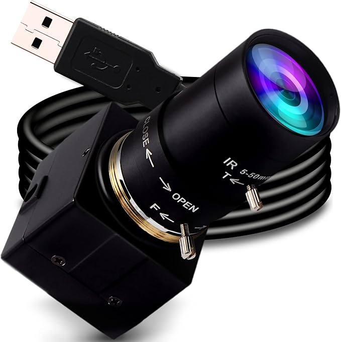1080P USB Webcam with Zoom 5-50mm, Variable Focus, High Speed 100fps, UVC USB2.0 for PC & Industrial Video