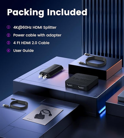 avedio links HDMI Splitter 4K@60Hz, HDMI Splitter 1 in 2 Out-Not Extended Display(Only Mirror Screens), Support 3D Dol-by Vision Atmos HDMI2.0b, HDCP2.2, 18.5Gbps, Auto Downscaling, Full HD 1080P
