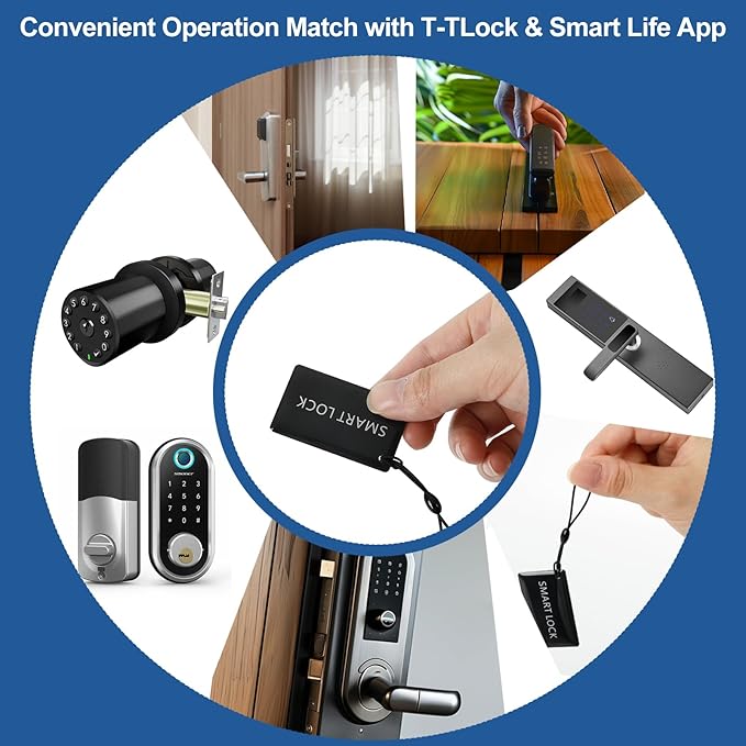 50 Pcs 13.56MHz RFID Key Fobs – Smart IC Cards for SMONET & TTLock App-Compatible Door Locks – Keyless Entry Access Tags, 5x3cm with Lanyard for Deadbolt