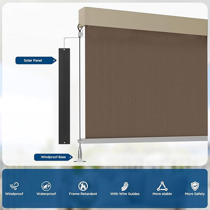 Motorized Outdoor Solar Shades, Custom Patio & Porch Blinds with Remote, Smart Exterior Shades Compatible with Apple HomeKit, Alexa & Google Home (5% Openness Coffee)