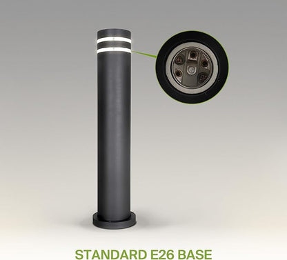 ASD 24" Round Bollard Light Fixture, Outdoor Pathway Floor Lamp | Antiglare, Waterproof, ETL Listed | 60W E26 Bulb Socket 120V | Landscape Hardwired Lighting, Exterior Post Lantern | Black, 4 Pack