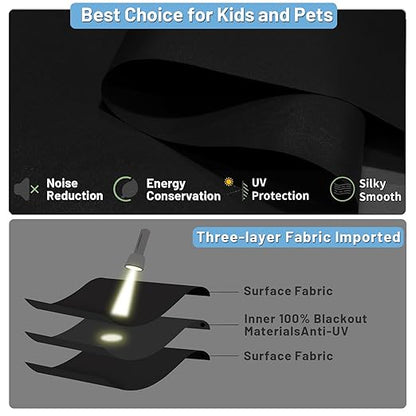 Motorized Blinds with Remote Control, 100% Blackout Cordless Wireless Electric Window Roller Shade Matter Motor Over Thread Compatible with Alexa/Google Home/Homekit (Fabric-Black)