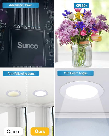 Sunco 48 Pack 4 Inch LED Recessed Lights, Canless Ceiling Light Slim, 650 LM, 10W, Selectable CCT 2700K/3000K/4000K/5000K/6000K, Dimmable, Wafer Thin, with Junction Box ETL.