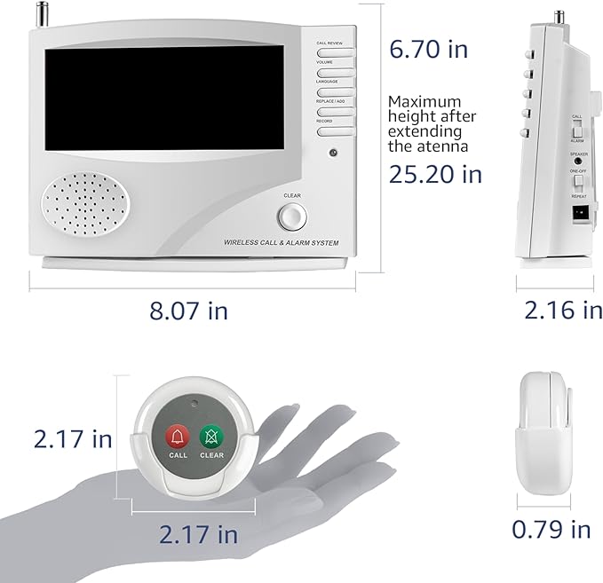 Nurse Call System Caregiver Pager Call System with 10 Dual Function Call Buttons and 1 Central Monitoring Unit for Clinic Restaurant Assisted Living Nursing Home Patients Residents