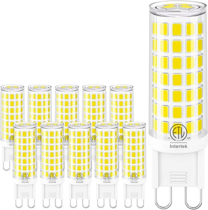 10 Pack G9 LED Bulbs 4000K Natural Daylight 6W (60W Halogen Equivalent) T4 Chandelier Light Bulbs G9 Bi Pin Ceramic Base, No-Flicker AC120V 600LM 360°Beam Angle No-Dimmable