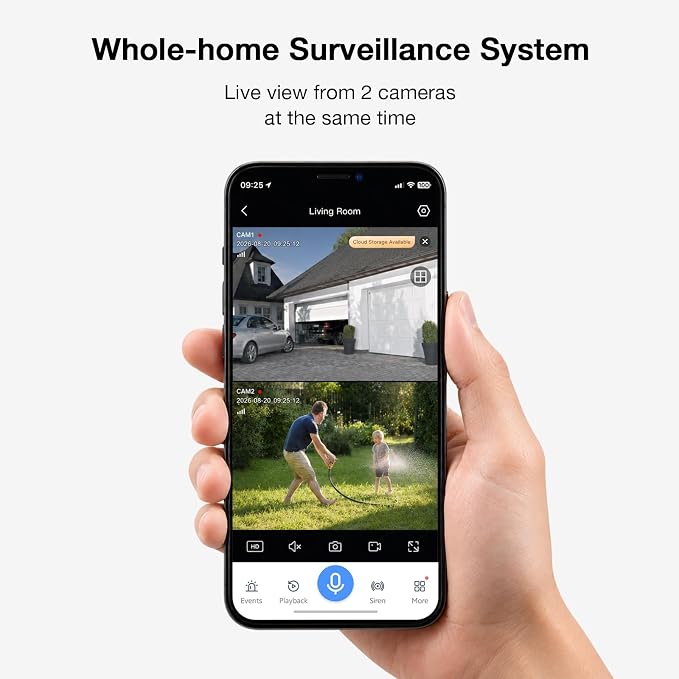 SEHMUA- 4MP Security Cameras Wireless Outdoor Home System, 2-Cam Kit, No Subscription & Solar Powered, Local Storage, 360°PTZ Surveillance, Color Night Vision, 5GHz & 2.4GHz Router Compatible