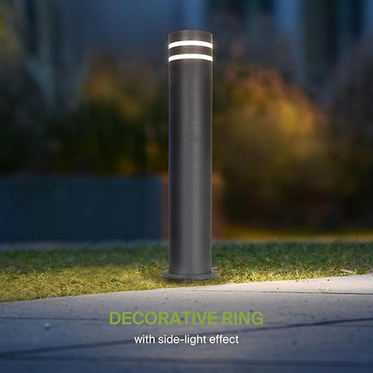 ASD 24" Round Bollard Light Fixture, Outdoor Pathway Floor Lamp | Antiglare, Waterproof, ETL Listed | 60W E26 Bulb Socket 120V | Landscape Hardwired Lighting, Exterior Post Lantern | Black, 4 Pack