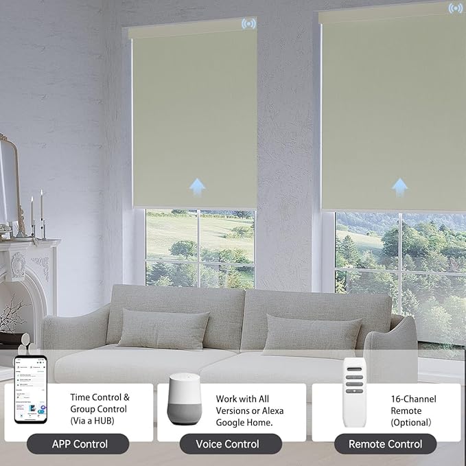 Motorized Blinds with Remote, Blackout Smart Blinds for Windows Automatic Roller Shades Compatible with Alexa, Motorized Shades Customized for Bedroom Home Office (Blackout-Vinyl Cream)