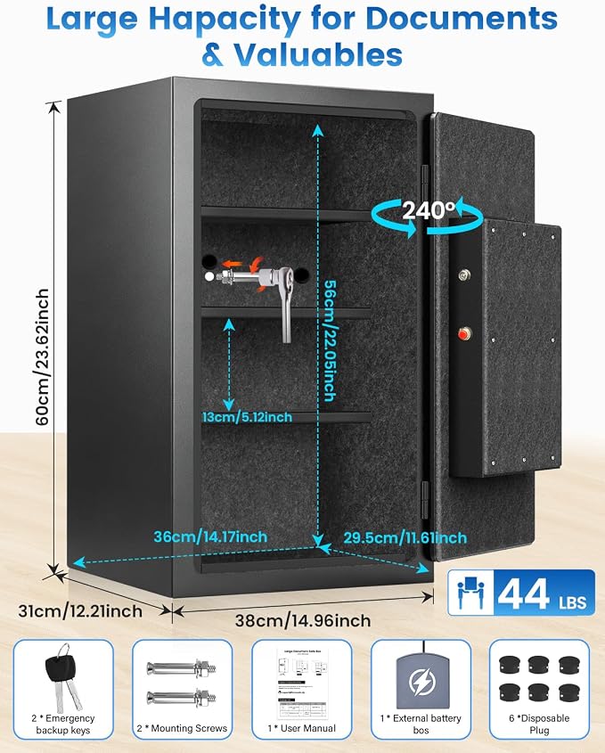 [𝟑𝟓𝐌𝐢𝐧 𝟏𝟕𝟎𝟎°𝐅] Fire Proof Safe for Home Documents 4.5 Cuft