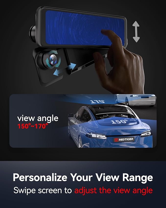 REDTIGER T700 Rear View Mirror Camera 11'' 4K UHD Front and 1080P Mirror Dash Cam Front and Rear, GPS,Parking Monitor,Night Vision,Smart Reverse Parking Assistance,Touch Screen, 32 GB Card