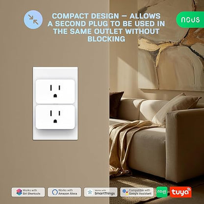 NOUS 5 GHz Wi-Fi Smart Plug 15A, Energy Monitoring, Compatible with Alexa, Google Home, Tuya Smart App, Remote Control, Timer, Compact Design, 1 Pack