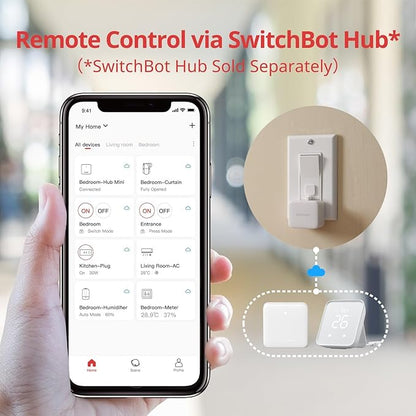 SwitchBot Rechargeable Smart Switch Button Pusher (Bluetooth) – Fingerbot for Rocker/One-Way Buttons, App Timer Control, No Wiring, Optional Hub for Voice/Remote, White