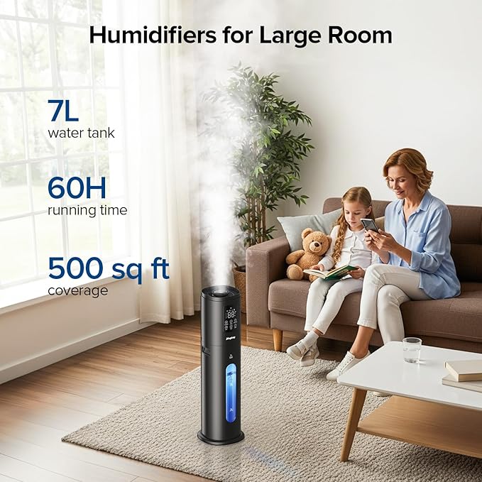 Humidifiers for Bedroom Large Room with Smart App & Remote Control, 7L/1.85Gal Large Humidifier, 4 Mist Levels Room Humidifiers for Home Crow