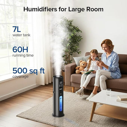 Humidifiers for Bedroom Large Room with Smart App & Remote Control, 7L/1.85Gal Large Humidifier, 4 Mist Levels Room Humidifiers for Home Crow