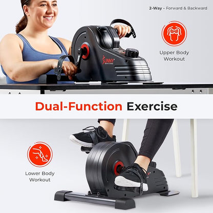Sunny Health & Fitness 2-in-1 Smart Magnetic Pedal Exerciser, Compact Indoor Under-Desk Mini Exercise Bike for Full Body Cardio Workout and Physical Therapy, Free SunnyFit Training App Connection