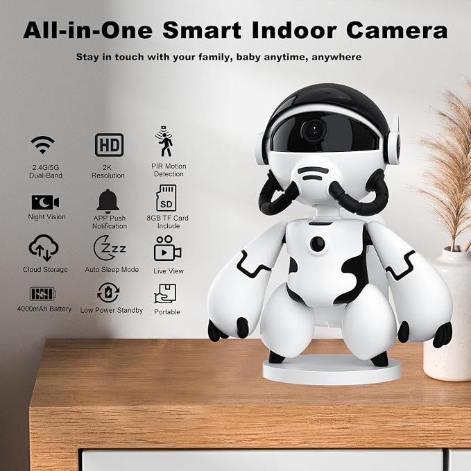2K Indoor Robot Camera, 5G/2.4G WiFi Indoor Security Camera for Baby Pet