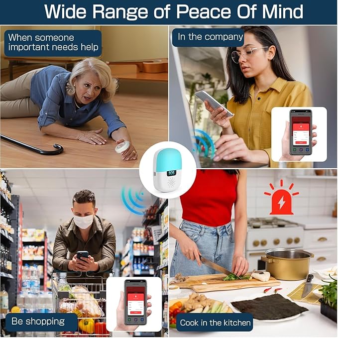 WiFi Caregiver Pager Wireless, Issufel Smart App Emergency Life Alert System Fall Call Button for Elderly Home Patients Disabled Pregnant Woman Seniors 1 Receiver+1 Call Button(2.4GHz Wi-Fi Only)
