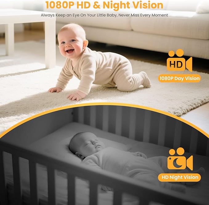 Simyke Smart Baby Monitor with SD Card,WiFi 1080P AI Cam with Phone App,2.8'' IPS Display,AI Face Tracking&Sound Detection,Auto Night Vision,2-Way Talk,Multi-User,Triple Security,1500ft Long Range