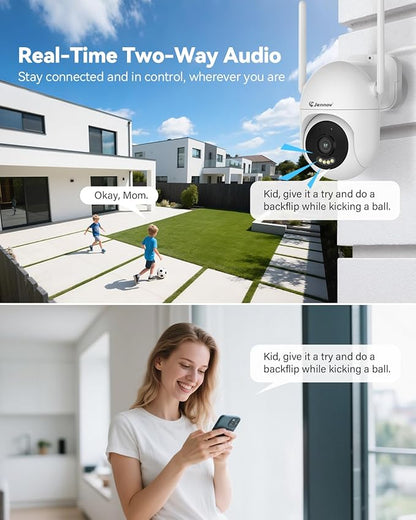 Jennov 5MP Wireless Security Camera System with Monitor, 4 Outlet-Powered Cameras, 10CH NVR Kit with 500GB HDD, Night Vision, Motion Detection, IP66, No Subscription, Home Surveillance Indoor Outdoor
