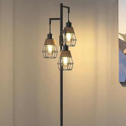 Oneach 70" Floor Lamps for Living Room, Stepless Dimmable Boho Floor Lamp with 3 Bulbs, Tall Farmhouse Industrial Corner Standing Tree Lamp for Bedroom, Office, Study Room, Dining Room, Black