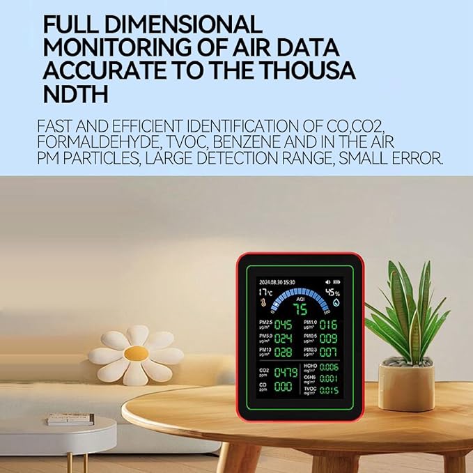 18 in 1 Air Quality Meter, CO2 HCHO TVOC PM2.5 Indoor Temp Detect Tester with Data Storage for Home Indoor Air Quality measurement