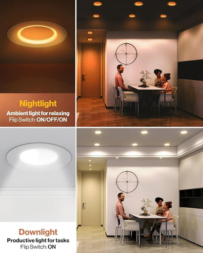 Sunco 60 Pack 6 Inch Recessed Light with Night Light, LED Can Lights Retrofit Lighting, 1000 LM, 12W, Selectable CCT 2700K/3000K/4000K/5000K/6000K, Dimmable, Damp Rated ETL