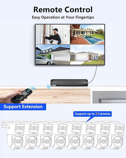 【Auto Tracking & 2-Way Audio】 4K 8MP Wired Security Camera System, Outdoor POE PTZ IP Cameras, Home Video Surveillance Camera Systems