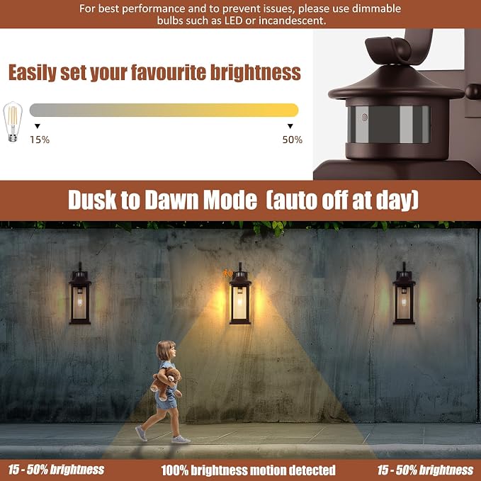 18 Inch Oil Rubbed Bronze Motion Sensor Outdoor Wall Lantern