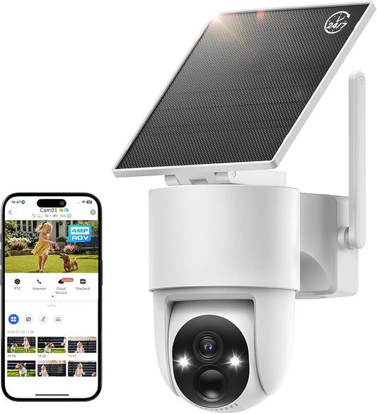 Tical Solar Security Cameras Wireless Outdoor 1 Pack, 4MP, 24/7 Recording