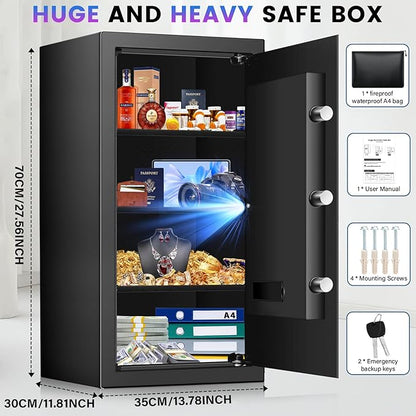 [27.57''] Tall Safe Box, Home Safe with Fireproof Waterproof Bag, 6.2 Cuft Anti-Theft Digital Security Lock Box with Smart Alert System, Removable Shelf, Mute Function, Document Safes for Jewelry