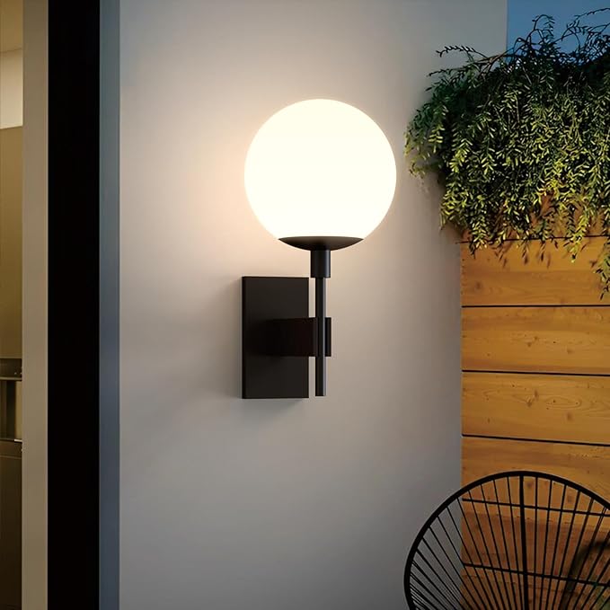 Hyunbae Outdoor Wall Sconce, 18.1" Large Size Wall Light, Exterior Light Fixtures Wall Mount for House, Globe Glass Front Porch Lights, Waterproof Outside Lighting Sconce Lamp with E26 Base