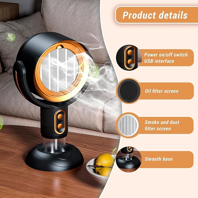 Smoke Buddy – Smoke Purifier for Smoking Indoors, Portable Rechargeable Smoke Fan for Smoking Indoors with Removable Washable Filter – Eliminates Smoke & Odors for BBQ & Hot Pot (gold,Plug-in)