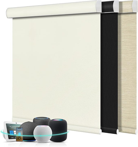 Aprilsmart Motorized Blinds with Remote,Compatible with Apple HomeKit Alexa Google Home- Voice and app Control,Motorized Roller Shades 100% Blackout Custom Size(Vinyl Beige-13)