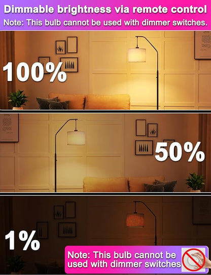 ILC Color Changing LED Light Bulbs, 70W Equivalent, 2700K Warm White A19 E26 Screw Edison Base RGBW Dimmable - 12 Color Choices - Timing Infrared Remote Control Included (2 Pack)