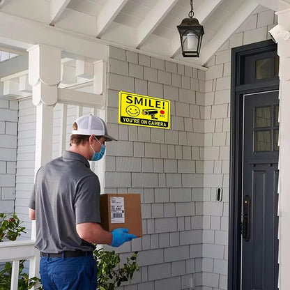 4 Pack Smile You're on Camera Signs – Video Surveillance Signs Outdoor, 10"x7" Rust-Free Aluminum Warning Sign, UV Printed, Weatherproof Security Camera Sign for Home, Business, Fence, Driveway, CCTV