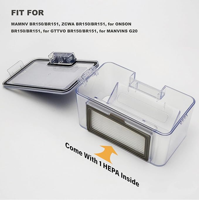Robot Vacuum Replacement Parts Fit For MAMNV BR150/BR151, for ZCWA BR150/BR151, for ONSON BR150/BR151, for GTTVO BR150/BR151, for MANVINS G20 (7PC-Dustbin& HEPA Filter)