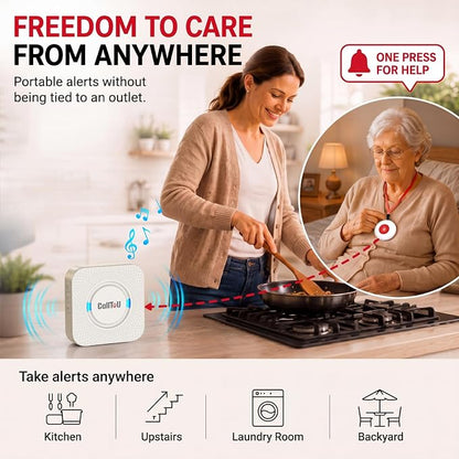 CallToU Wireless Caregiver Pager 2 Call Buttons+1 Battery-Powered Receivers | Easy Setup, Loud Whole-Home Alerts, Peace of Mind, Waterproof Call Button for Elderly, Seniors, Patients and Home Caregivers
