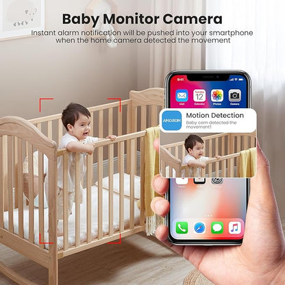 AMOROM Indoor Security Wired Cameras, Home Security Cameras, 2.4GHz WiFi Cameras, Motion Detection, Two-Way Audio, Night Vision, Phone App Control, Works with Alexa & Google Home, 4 Packs