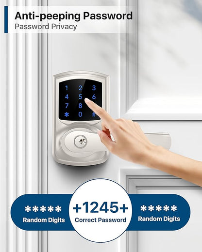 HIDALIFE Keyless Entry Door Lock, Electronic Keypad Door-Lock with Handle, Touchscreen, Auto-Locking, Anti-peep Password, Easy to Install for Front Door, Home, Office, Satin Nickel