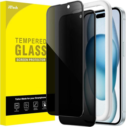 JETech Privacy Full Coverage Screen Protector for iPhone 15 Plus 6.7-Inch, Black Edge Anti-Spy Tempered Glass Film with Easy Installation Tool, Case-Friendly, 2-Pack