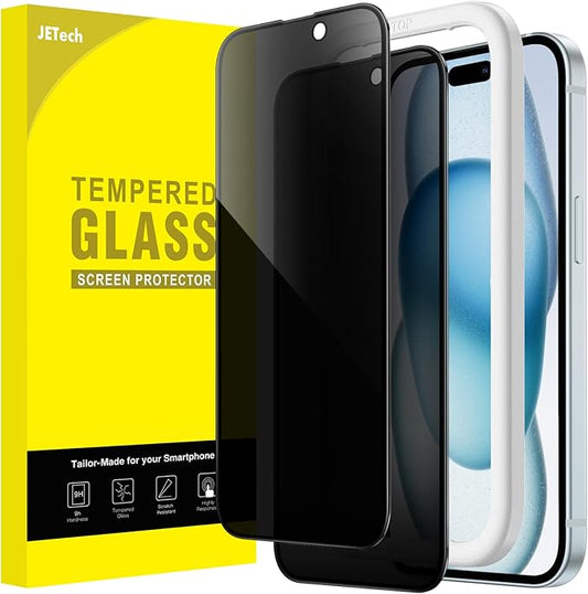 JETech Privacy Full Coverage Screen Protector for iPhone 15 Plus 6.7-Inch, Black Edge Anti-Spy Tempered Glass Film with Easy Installation Tool, Case-Friendly, 2-Pack
