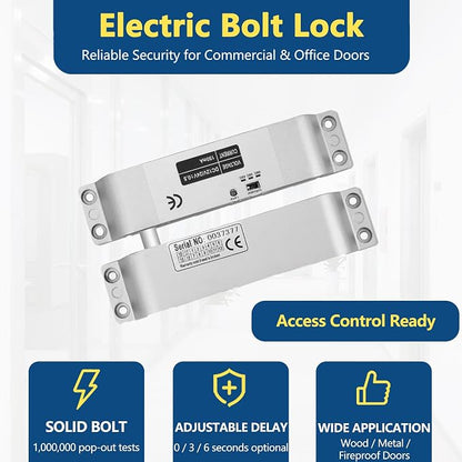 Tuya Access Control Kit with Electric Bolt Lock | Complete kit incl keypad, electric bolt lock, exit button, 36W PSU, IP68, 1000 users, IC/ID, 10 blue cards