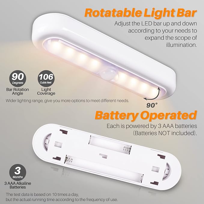 STAR-SPANGLED 9 Pack 7” Motion Sensor Lights Indoor Battery Operated, Stick on LED Light for Closet, Stairs, Under Cabinet, Warm White