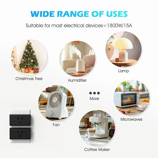 Mini Remote Control Outlet On Off Switch Plug for Christmas Lights, 260ft RF Range, Wireless Remote Light Switch 1875W/15A, Black, FCC Listed(1 Remote + 3 Outlets)