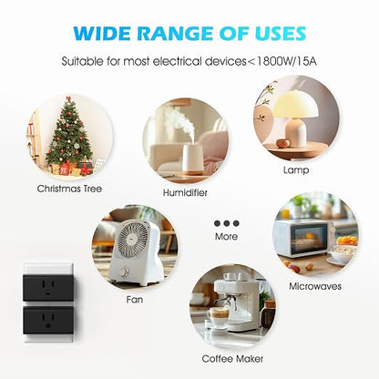 Mini Remote Control Outlet On Off Switch Plug for Christmas Lights, 260ft RF Range, Wireless Remote Light Switch 1875W/15A, Black, FCC Listed(1 Remote + 3 Outlets)