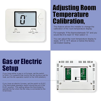 Heagstat Non-Programmable Thermostats for Home Conventional Single-Stage Systems, up to 1 Heat/ 1 Cool (with White Backlight)