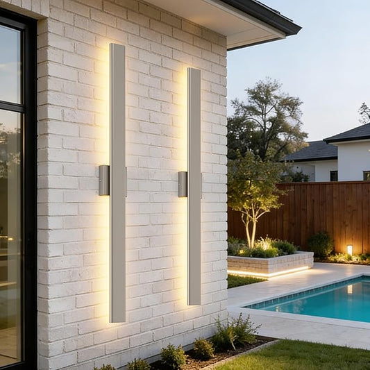 Aipsun 2 Packs Nickel Outdoor Wall Light 39.4inch Modern LED Exterior Wall Sconce, Long LED Linear Exterior Lights 3000K 4000K 6000K for Entrance, Hallway, Garage, Porch(3CCT)