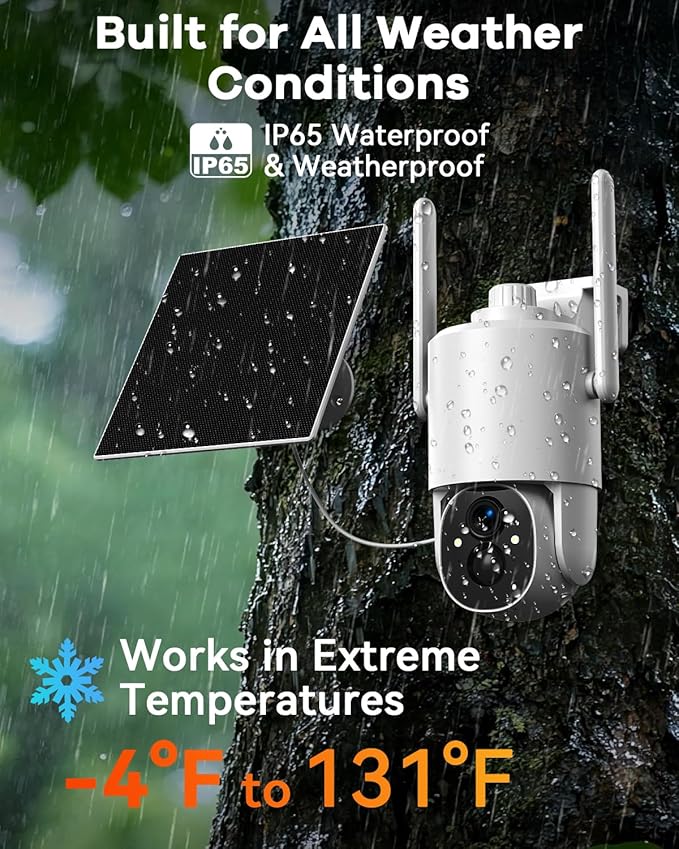 Thybro 4G LTE No WiFi Outdoor Surveillance Camera - Solar Powered, HD 2K, Motion Detection, 360° PTZ, Night Vision, Wireless, DIY Installation for Home, Farm & Business