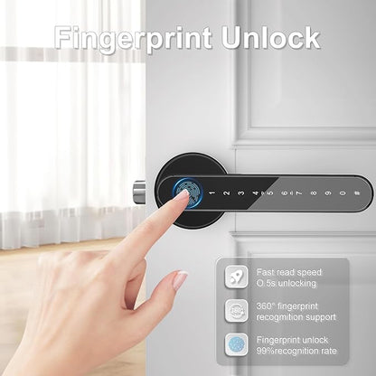 IKOED Fingerprint Door Lock,Smart Door knob,biometric Door Lock,with passcode keypad Fobs keyless Entry Door Handle，for Bedroom Home Hotel Office Apartment (Black)