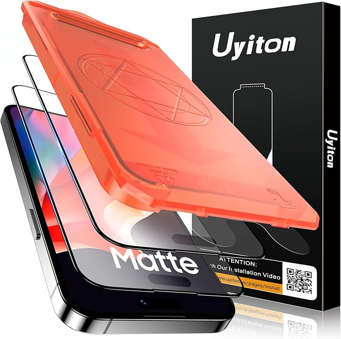 Uyiton for iPhone 14 Pro Max Matte Screen Protector, Anti-Fingerprint [Easy to Install] Anti-Reflection Shatterproof Full Coverage [Case Friendly] Anti-Glare 9H Tempered Glass Screen Cover, 2 Packs